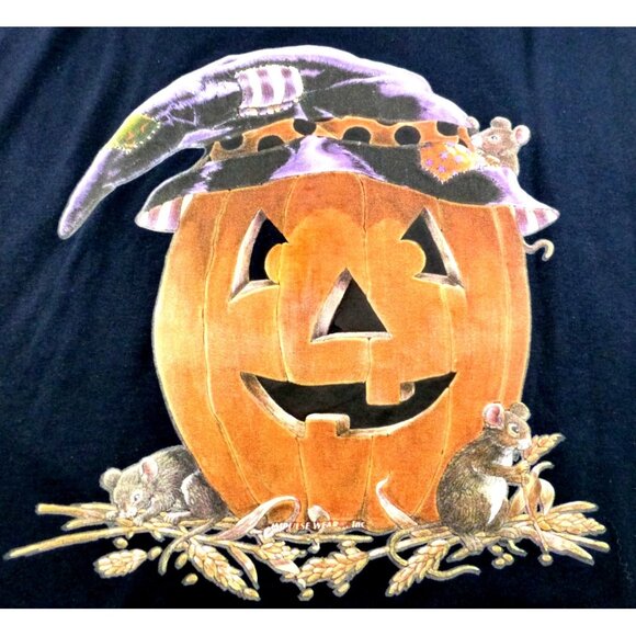 VTG 90s Halloween Pumpkin & Mice Graphic T Shirt Spooky Cal Cru XXL - Picture 2 of 6